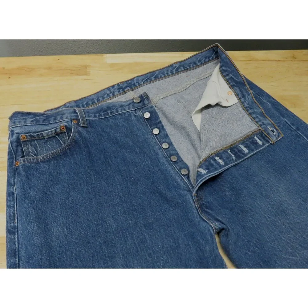 Vintage LEVIS Jeans 501 Denim 90s Size‎ 42x26 USA Made Button Fly Blue